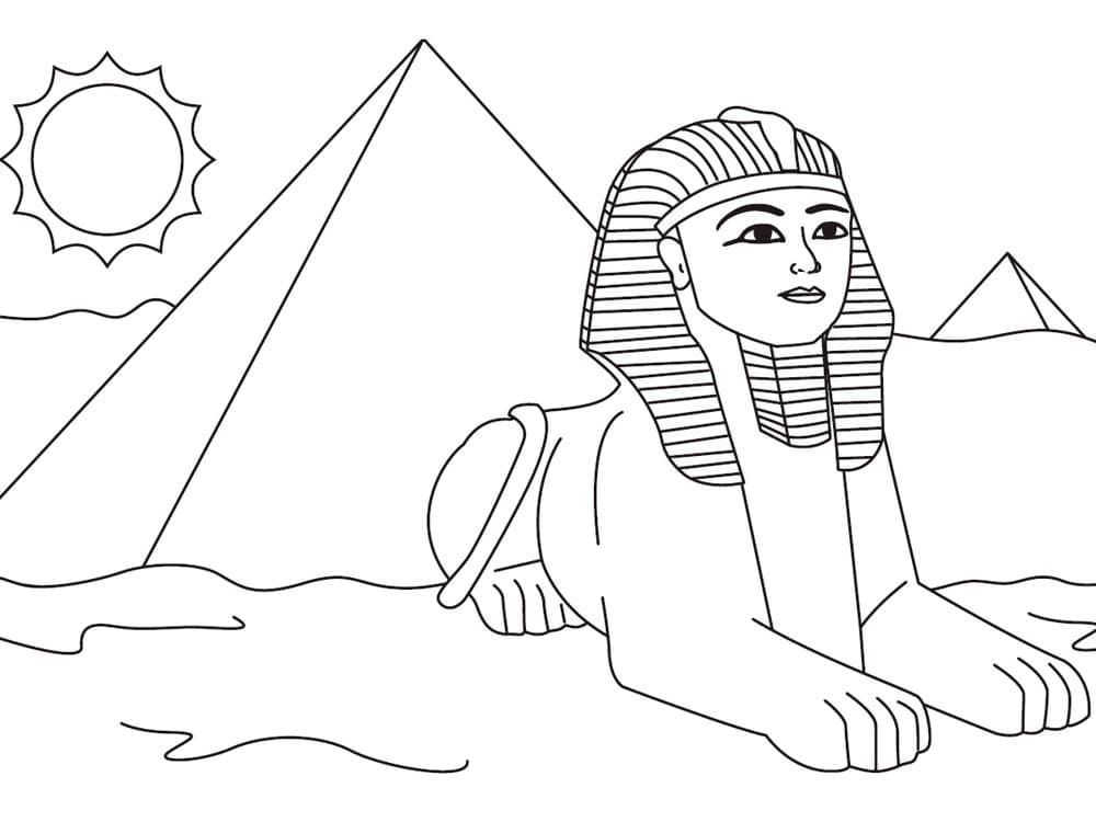 Sphinx and pyramid of giza in egypt coloring page