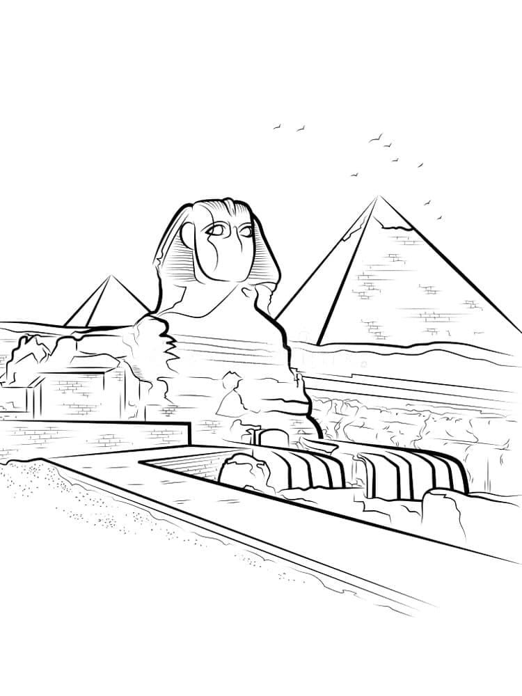 Sphinx and pyramid coloring page