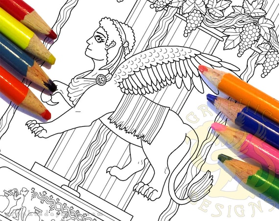 S is for sphinx carousel printable coloring page digital download