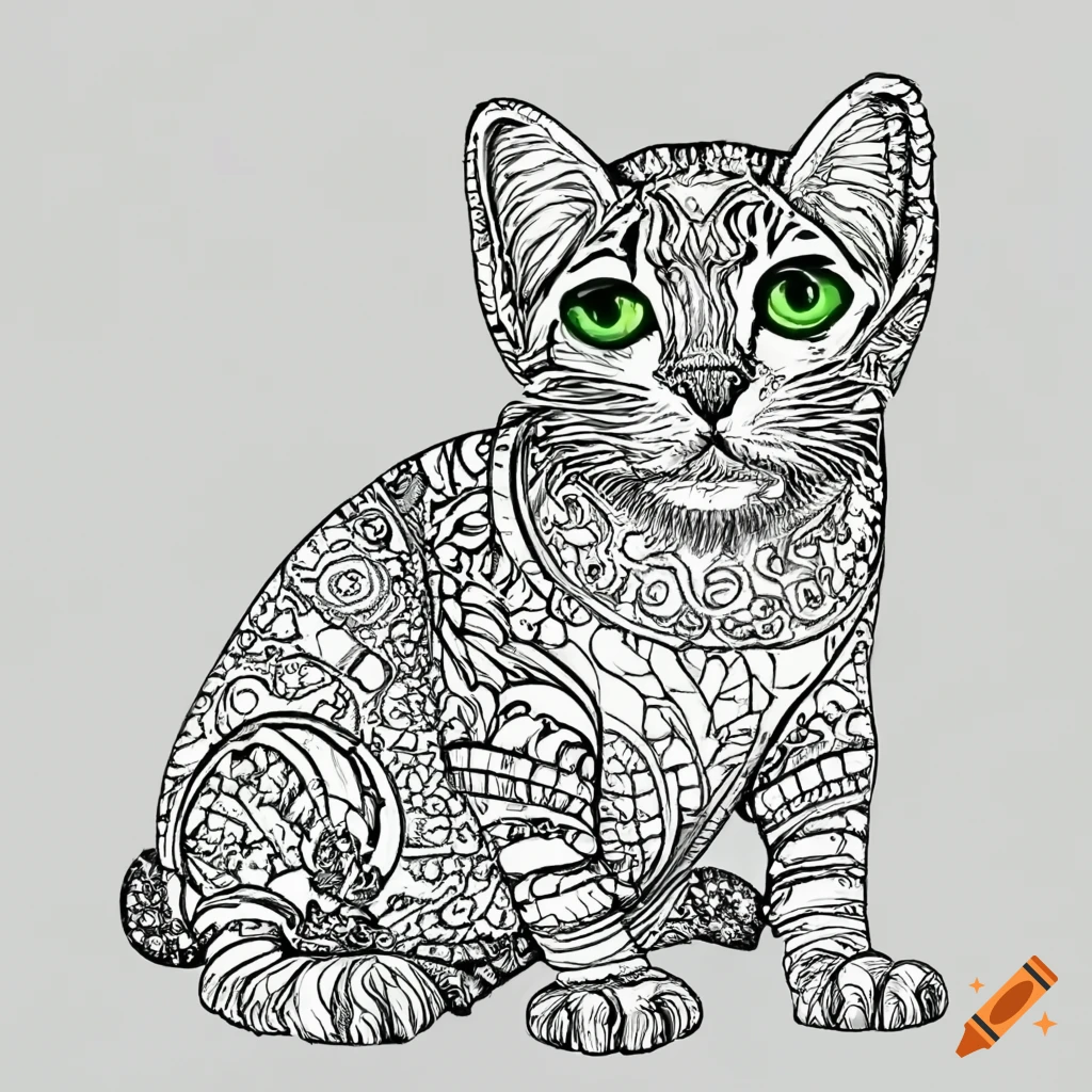 Colouring page for adult mandala white background cat image full body sphinx black and white on