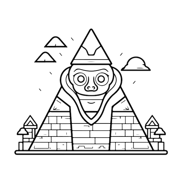 Premium vector sketch hand drawn single line art coloring page pyramid