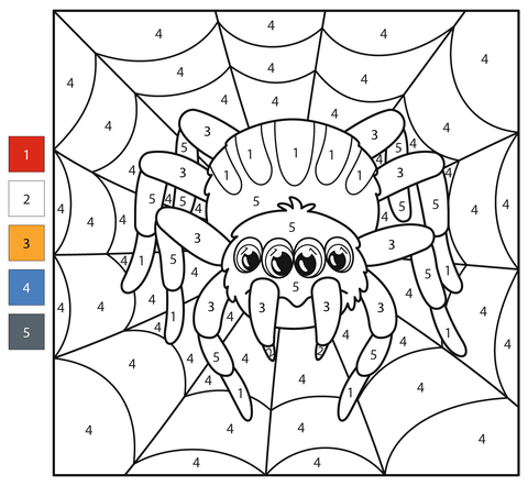 Spider color by number free printable coloring pages