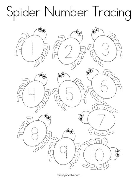 Spider number tracing coloring page