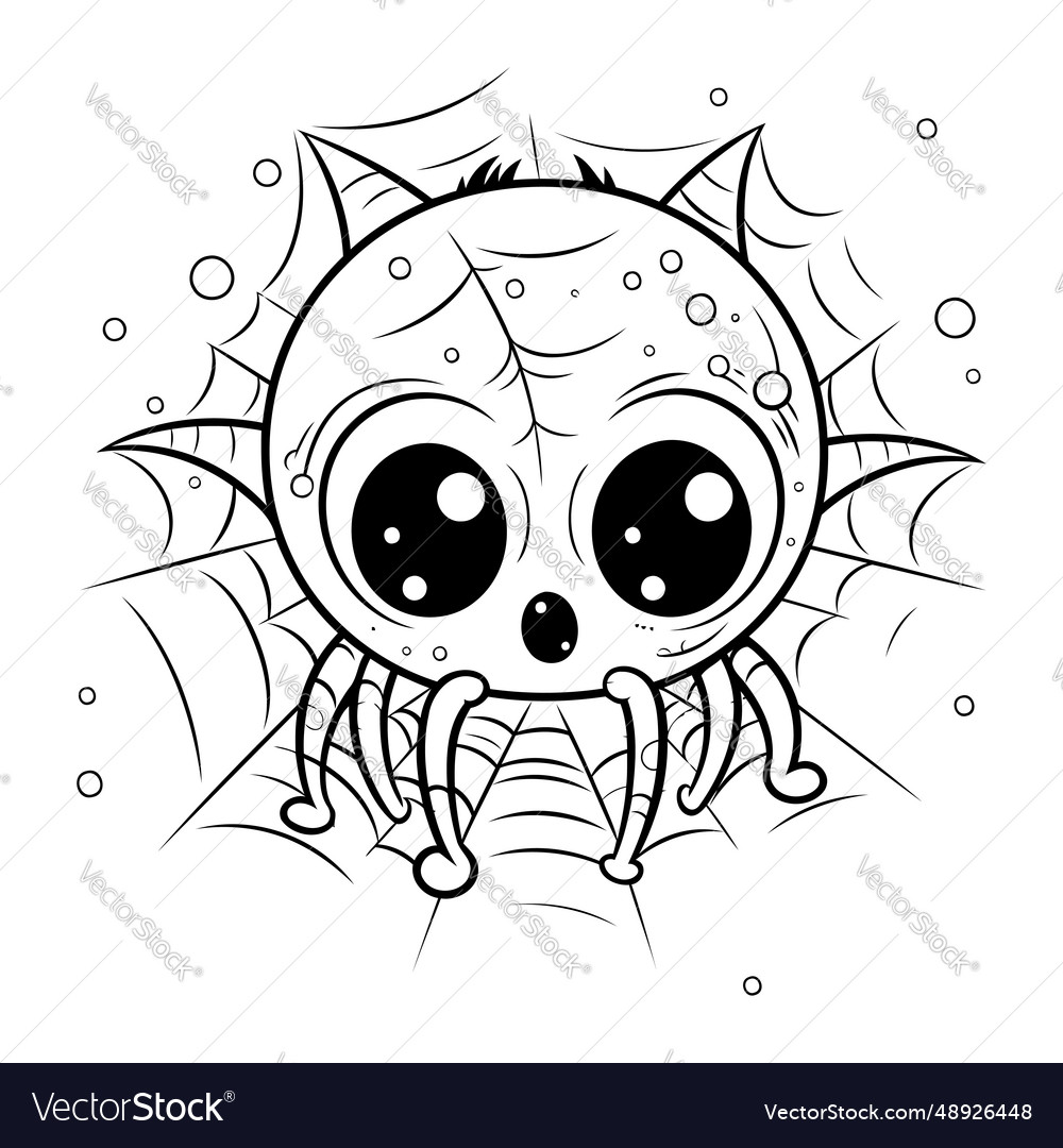 Cute cartoon spider coloring page for kids vector image