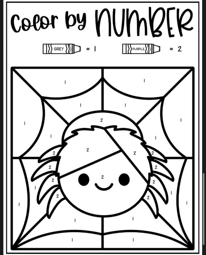 Spider color by number coloring pages