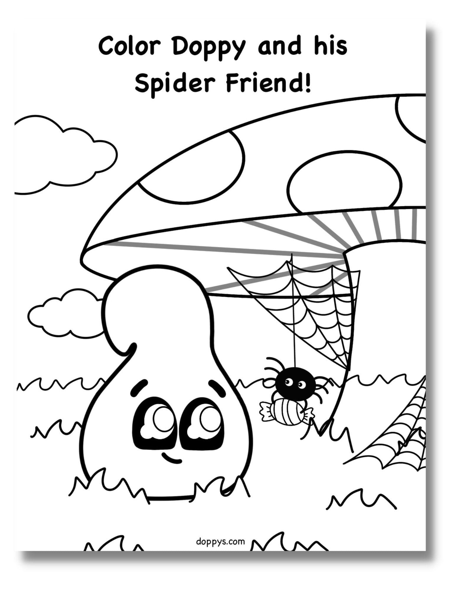 Halloween coloring page for kids doppy and spider â