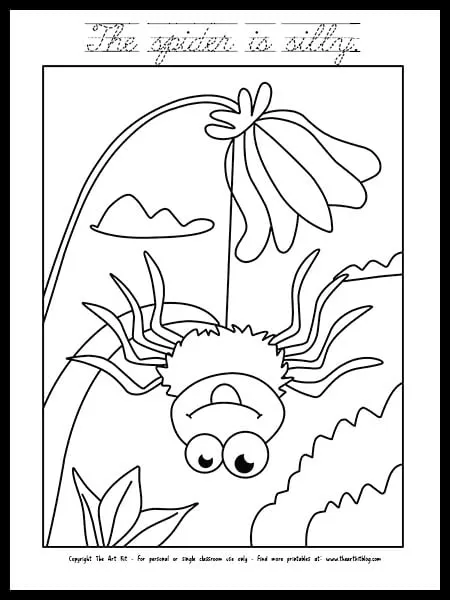 The spider is silly coloring page cursive font free printable â the art kit