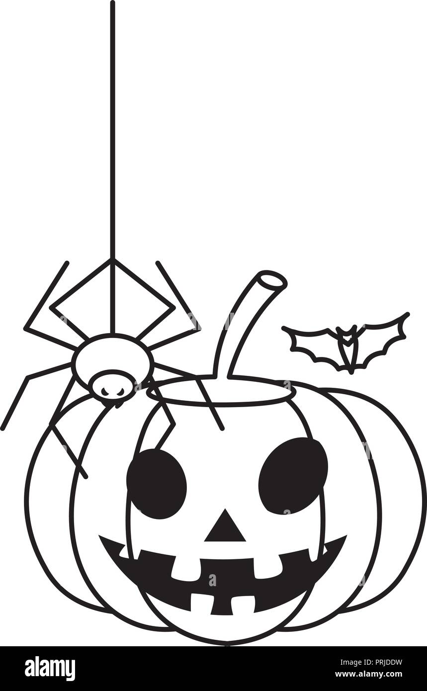 Happy halloween pumpkin with spider and bat vector illustration design stock vector image art