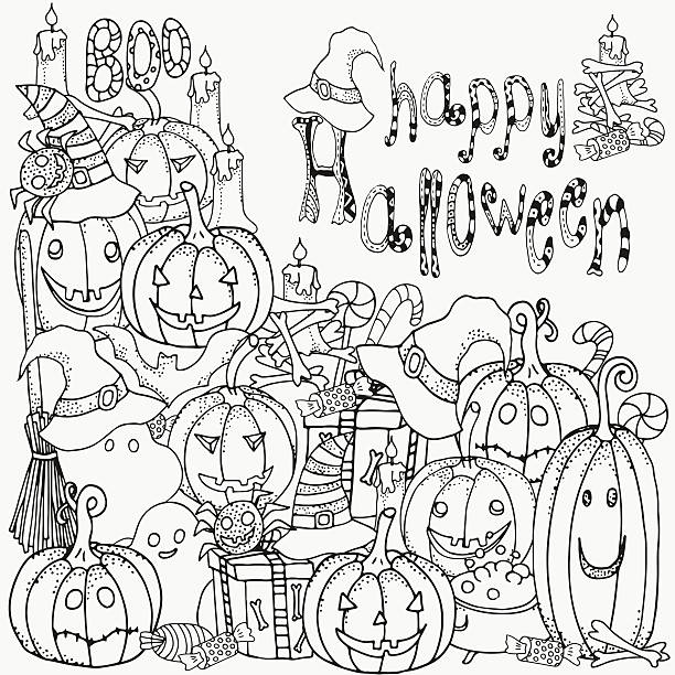 Halloween adult coloring pages stock illustrations royalty