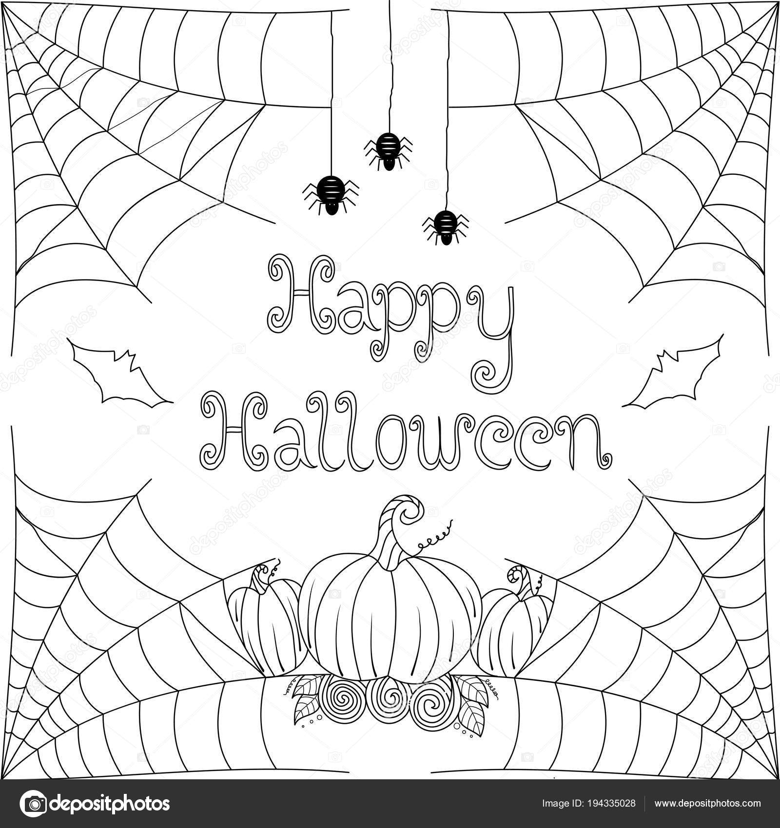 Coloring book page halloween festival pumpkin spider bat adult vector stock vector by noonizen