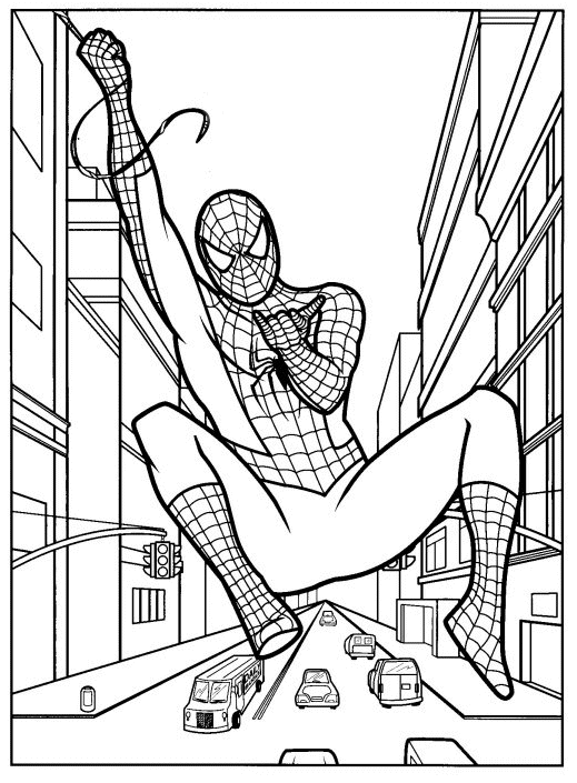 Spiderman swinging coloring pages