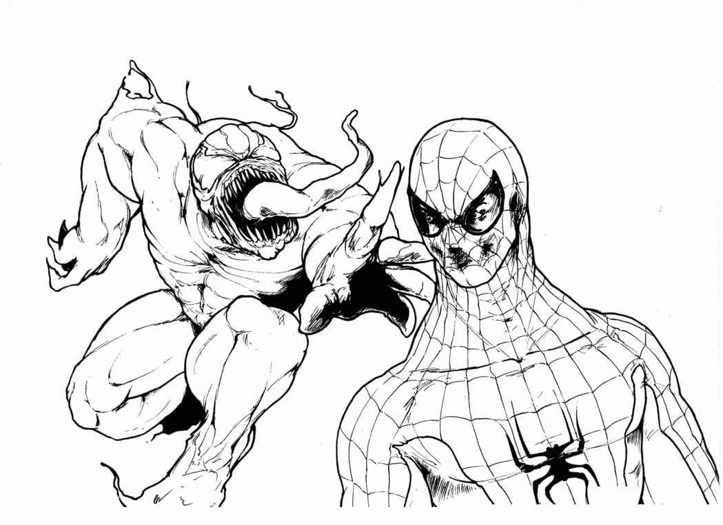 Venom attacks spiderman coloring page