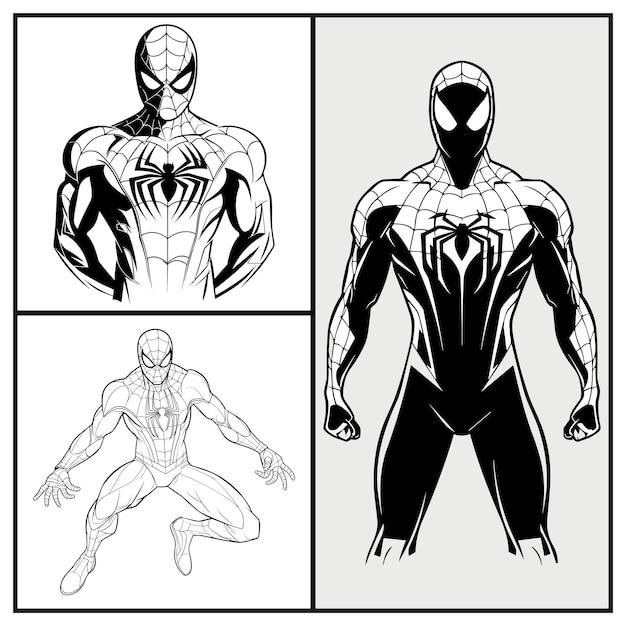 Premium vector spider man coloring pages black and white vector illustration