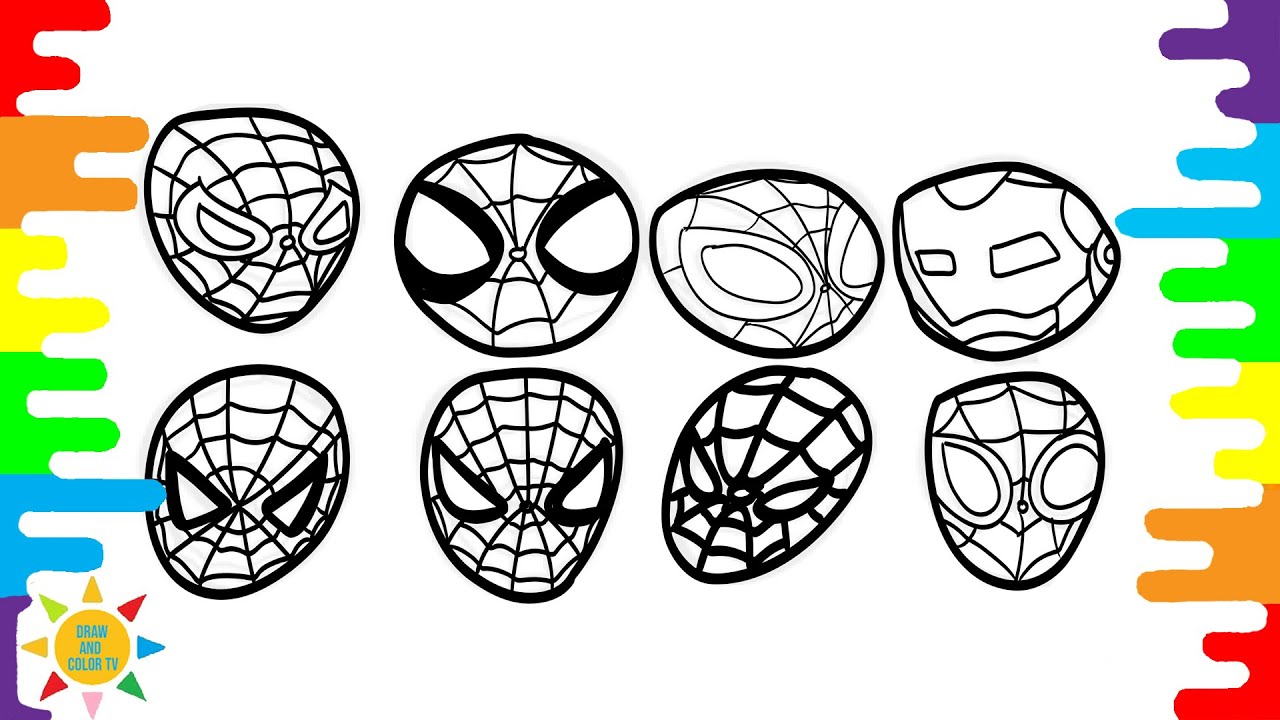 Different colors of spideran face coloring pages spideran face coloring pages leateq
