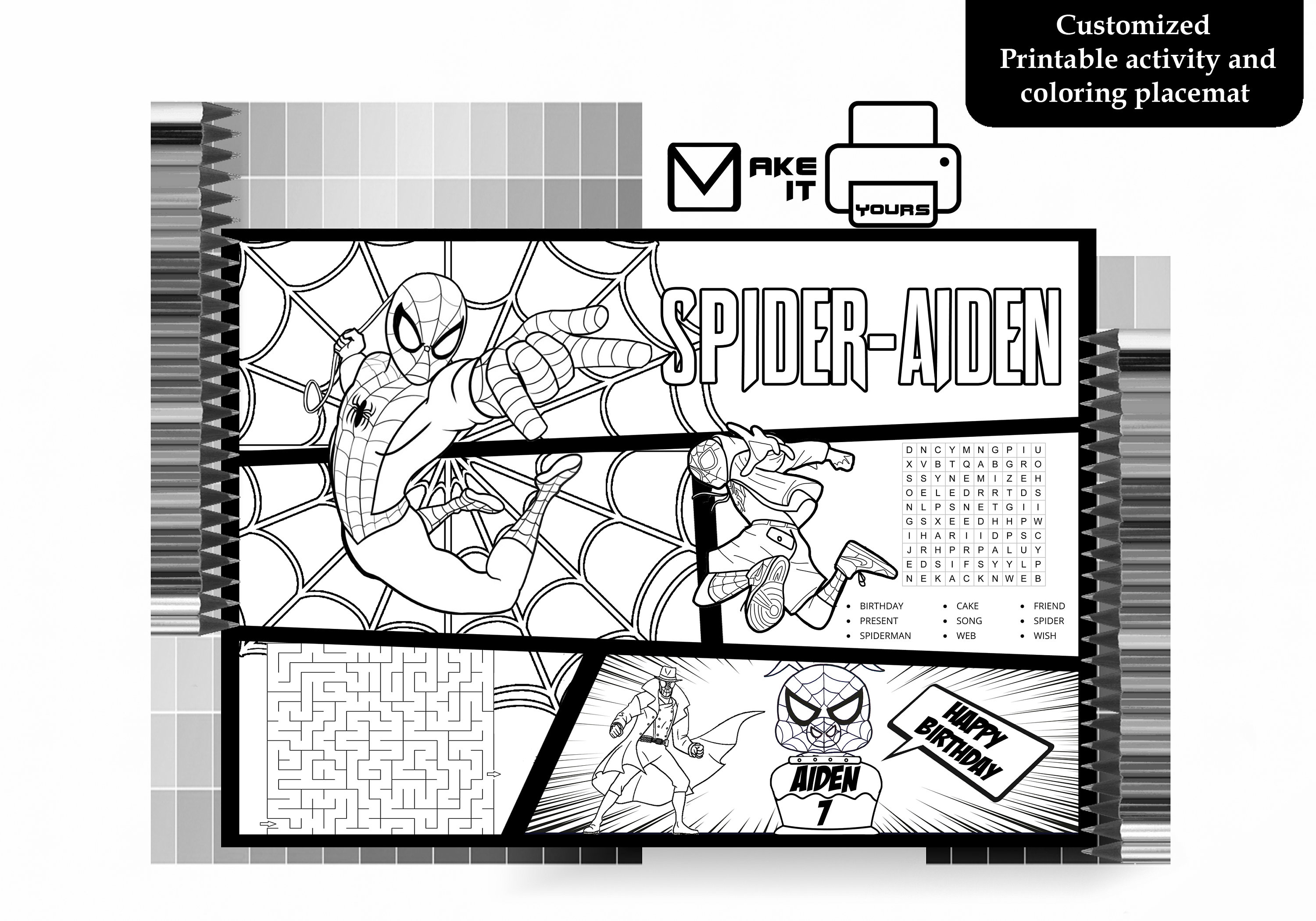 Spider man placemat spider