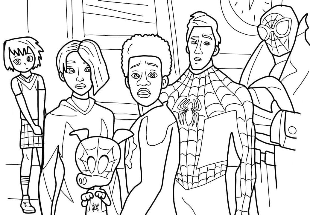 Miles morales and his friends coloring page