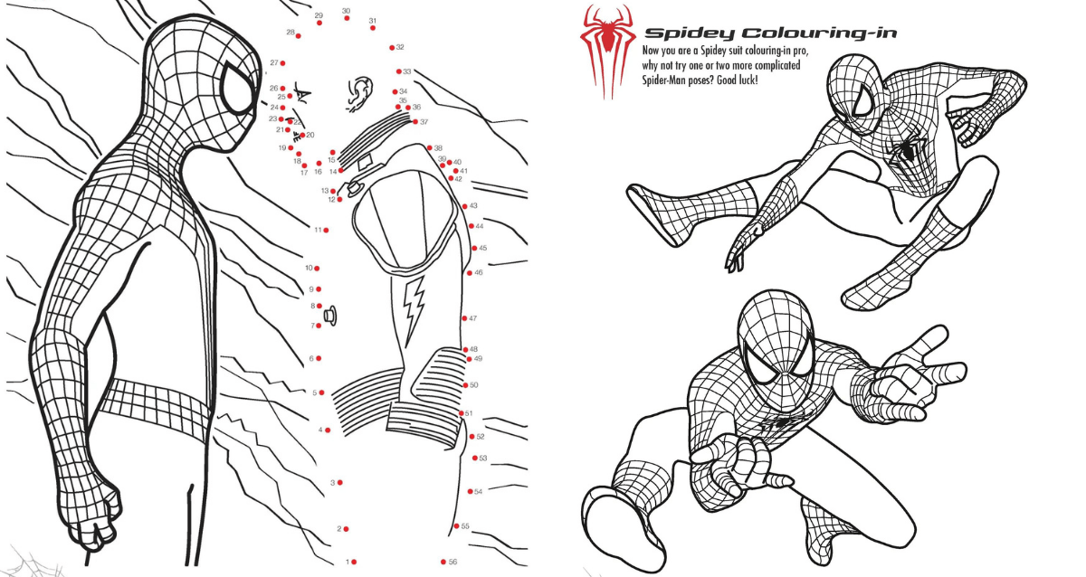 Free printable spiderman louring pages and activity sheets