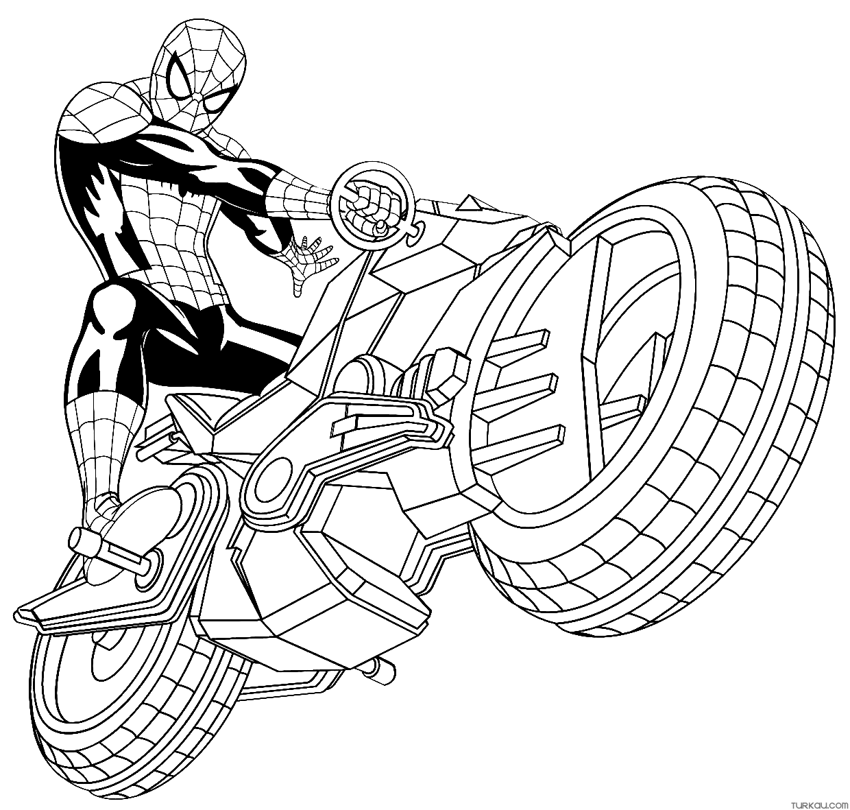 Spiderman motorcycle coloring page