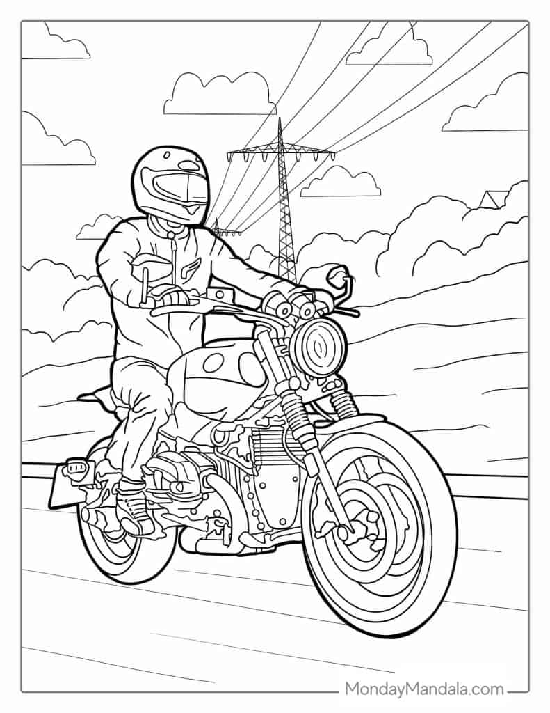 Motorcycle coloring pages free pdf printables