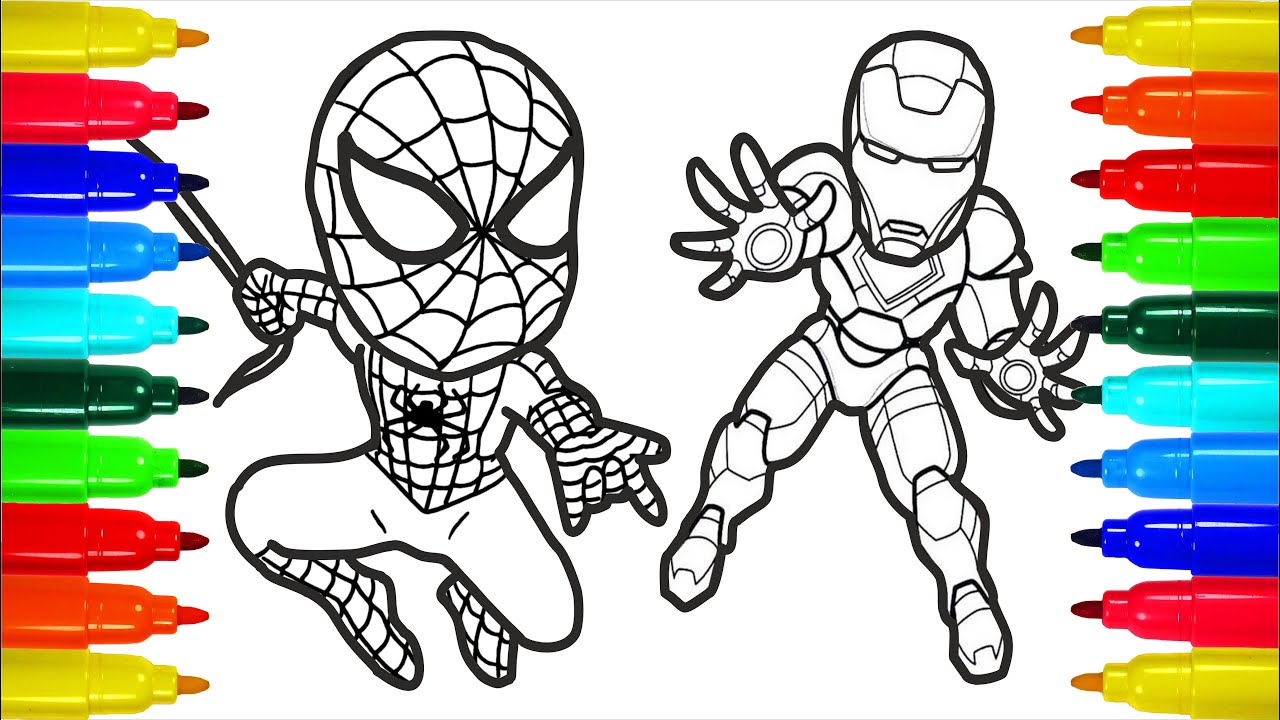 Spiderman iron man burning on a tree coloring pages