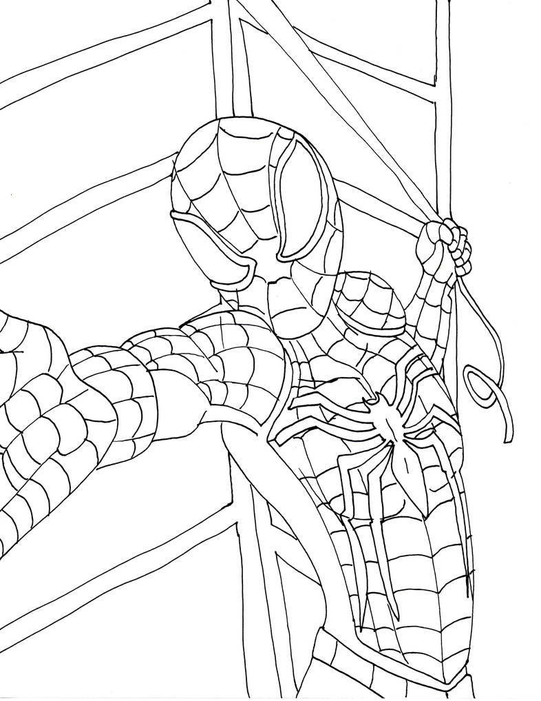 Spiderman swinging coloring page by fbombheart on