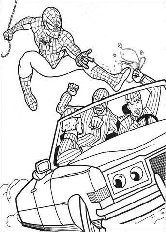 Spiderman try to catch the robber coloring page free printable coloring pages