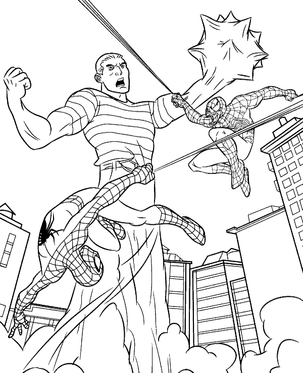 Spiderman vs villain sandman coloring sheet