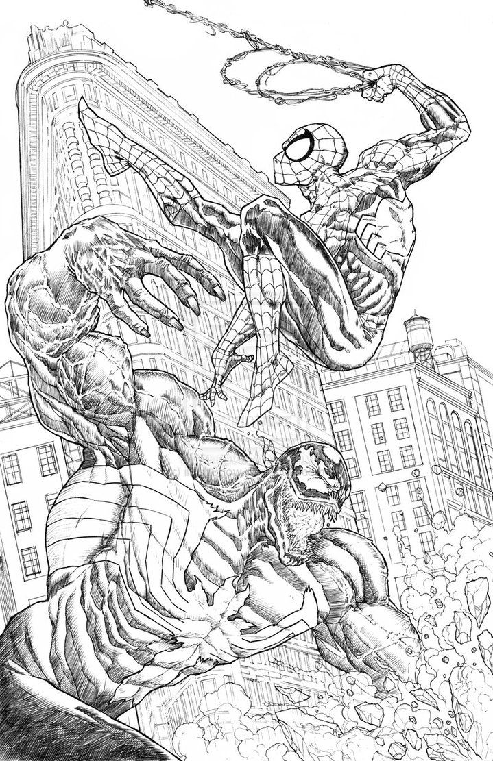 Spiderman fighting venom drawing