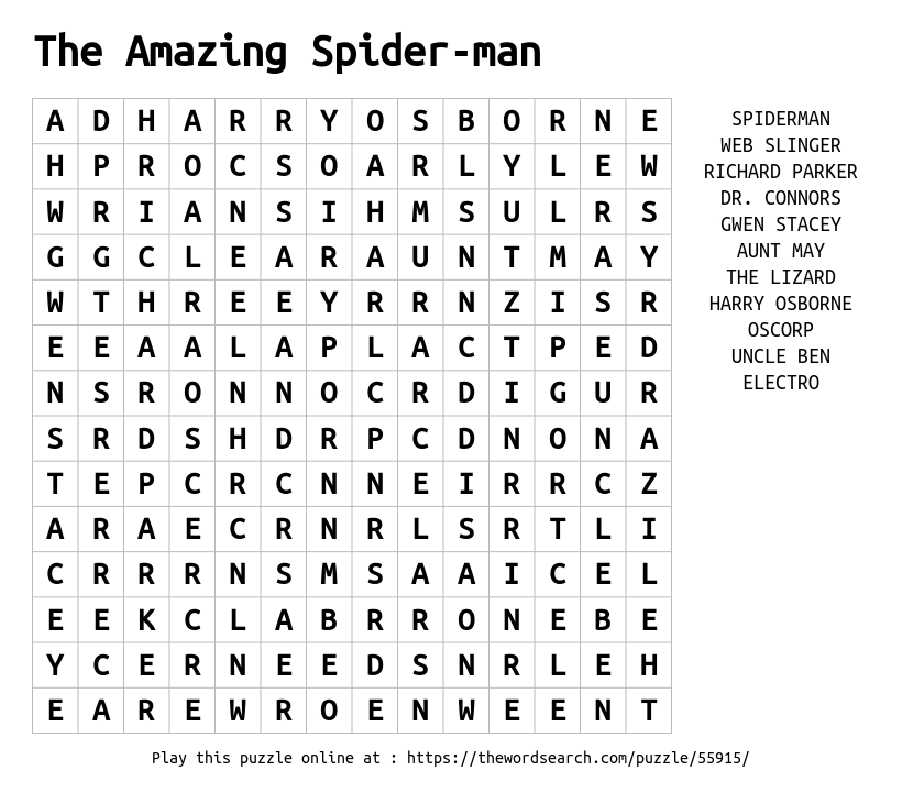 Download word search on the amazing spider