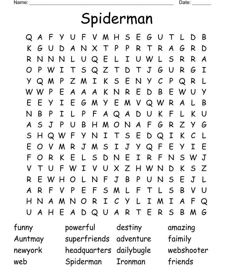 Spiderman word search