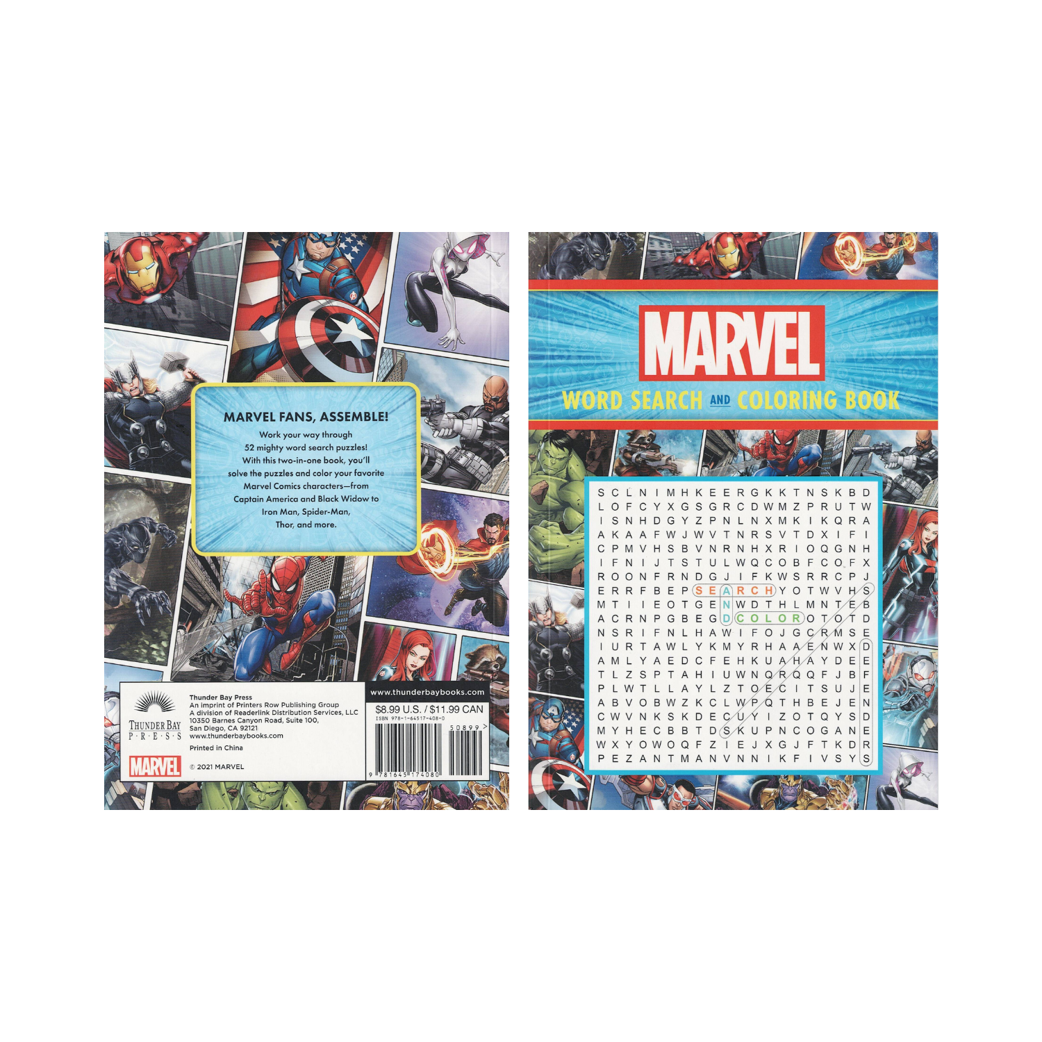 Marvel word search and coloring book