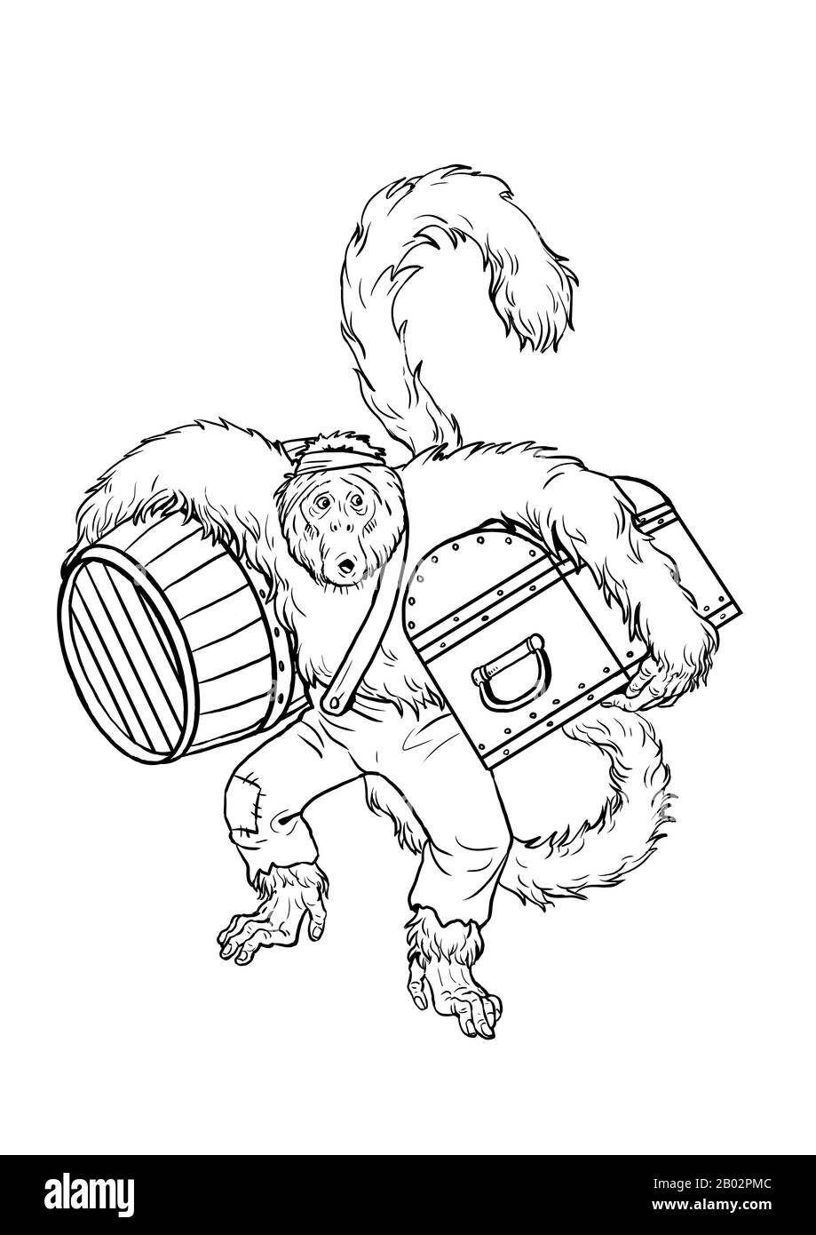 Spider monkey with treasure coloring page funny outline clipart illustration monkey and apes pirates coloring sheet stock photo