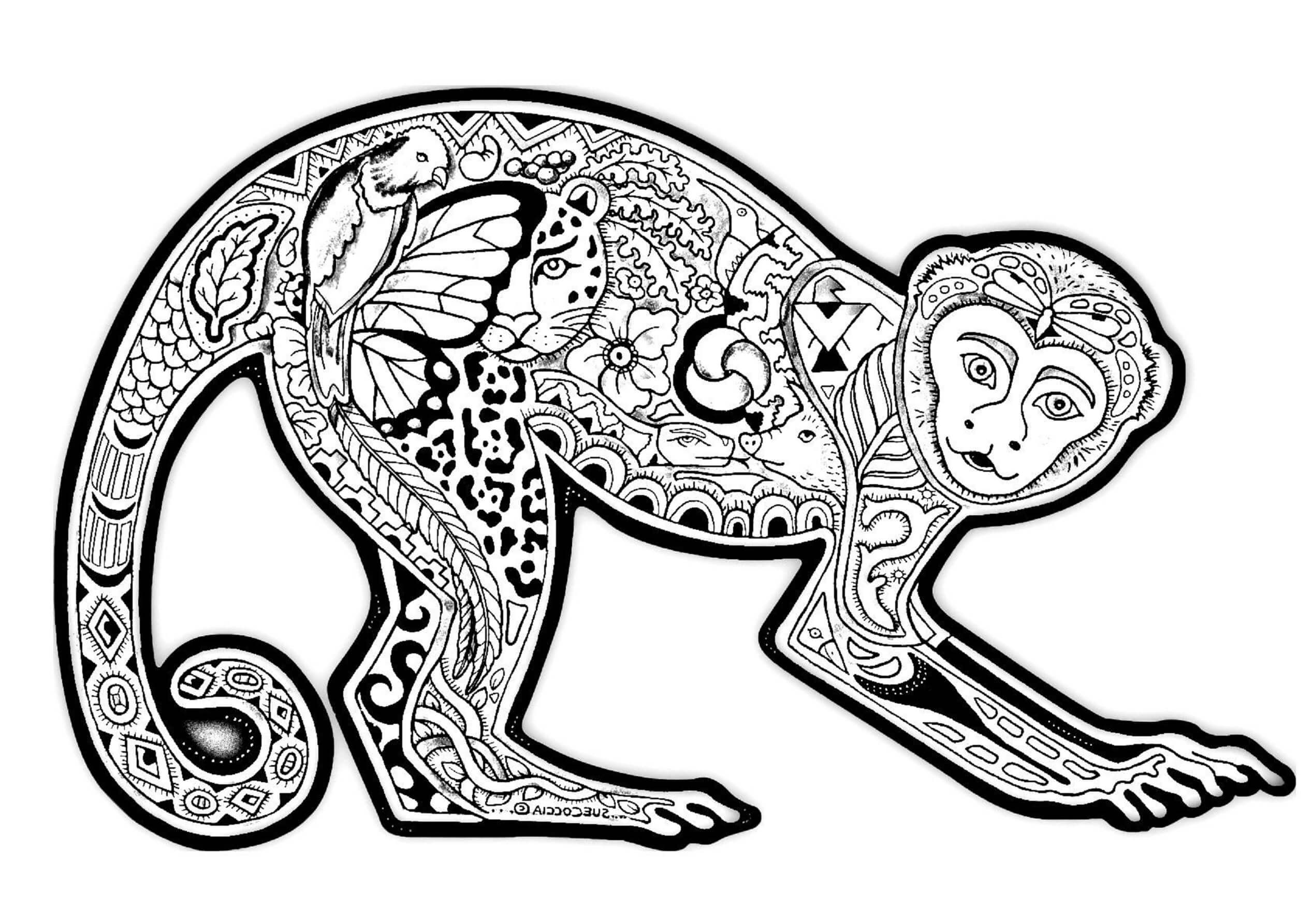 Basic monkey mandala coloring page