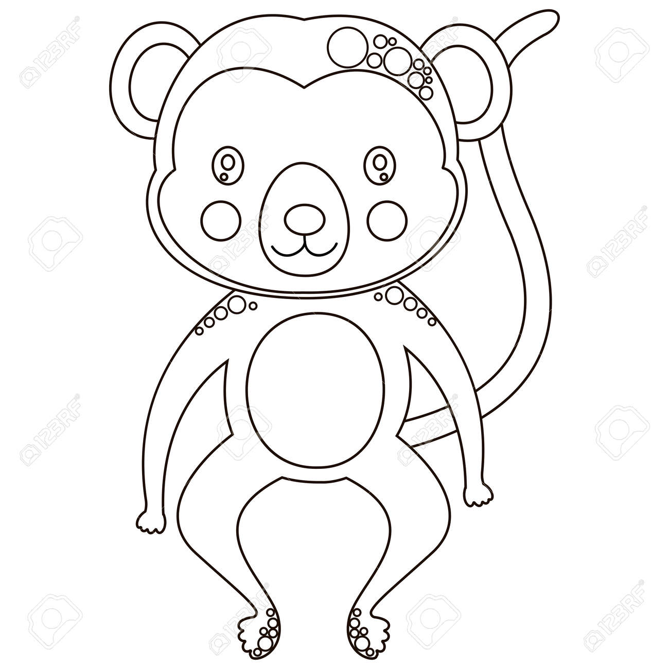 A black and white cute toy spider monkey an african anima outline for nursery decor printing on clothes coloring page or book digital stamp vector royalty free svg cliparts vectors and stock