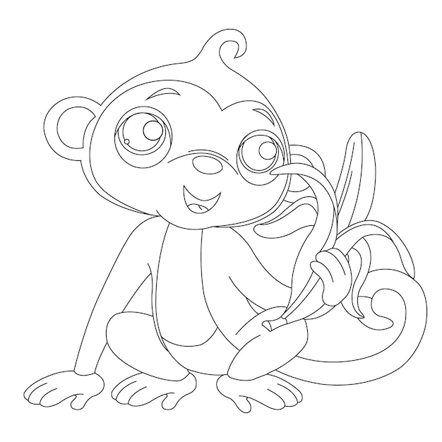 Premium vector cute little monkey outline coloring page for kids animal coloring book cartoon vector illustration