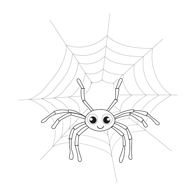 Premium vector spider on spider web line art coloring pages for kids