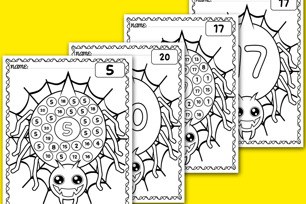 Find color by number recognition worksheets spider number activity