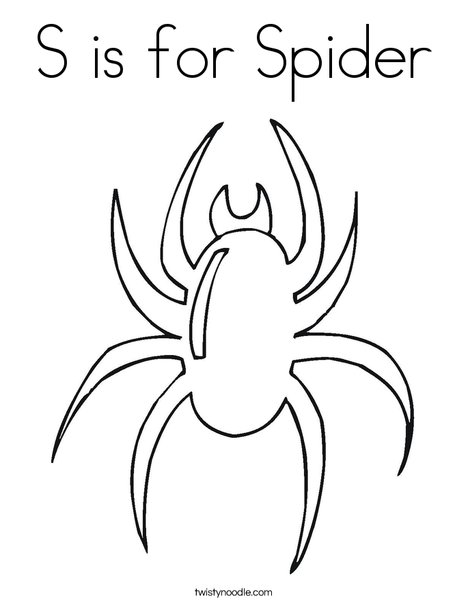 S is for spider coloring page