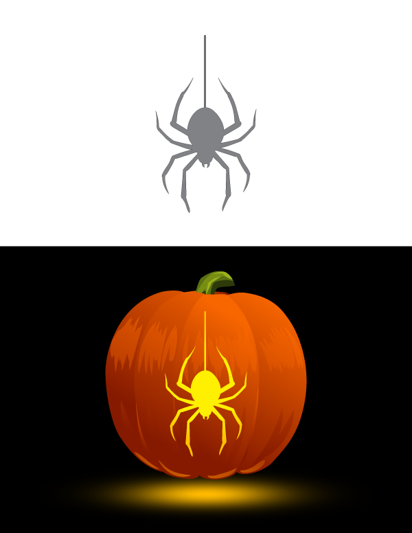 Printable hanging spider pumpkin stencil