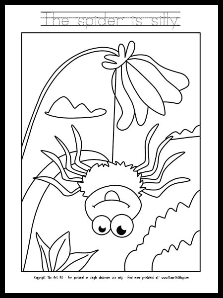 The spider is silly coloring page dotted font free printable â the art kit