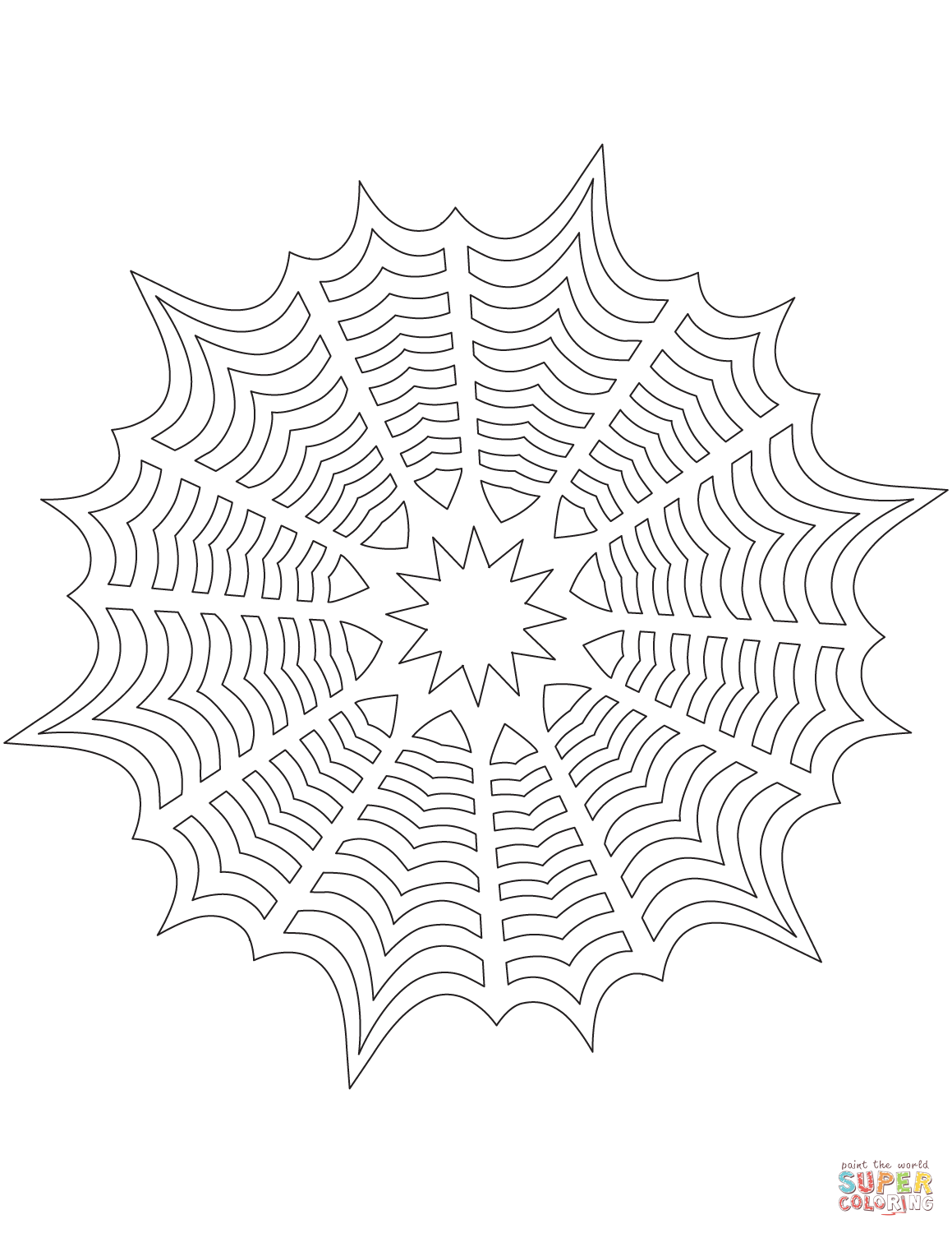 Snowflake with spiderweb pattern coloring page free printable coloring pages