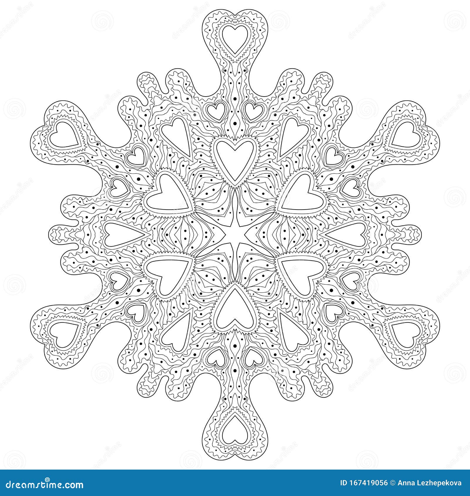 Coloring page with snowflake with editable line stock vector
