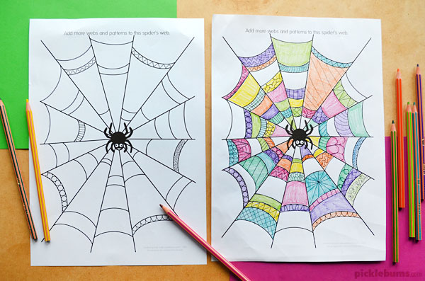 Spider web colouring page