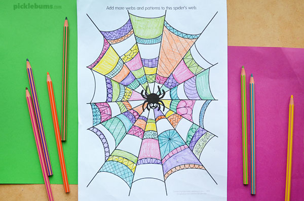 Spider web colouring page