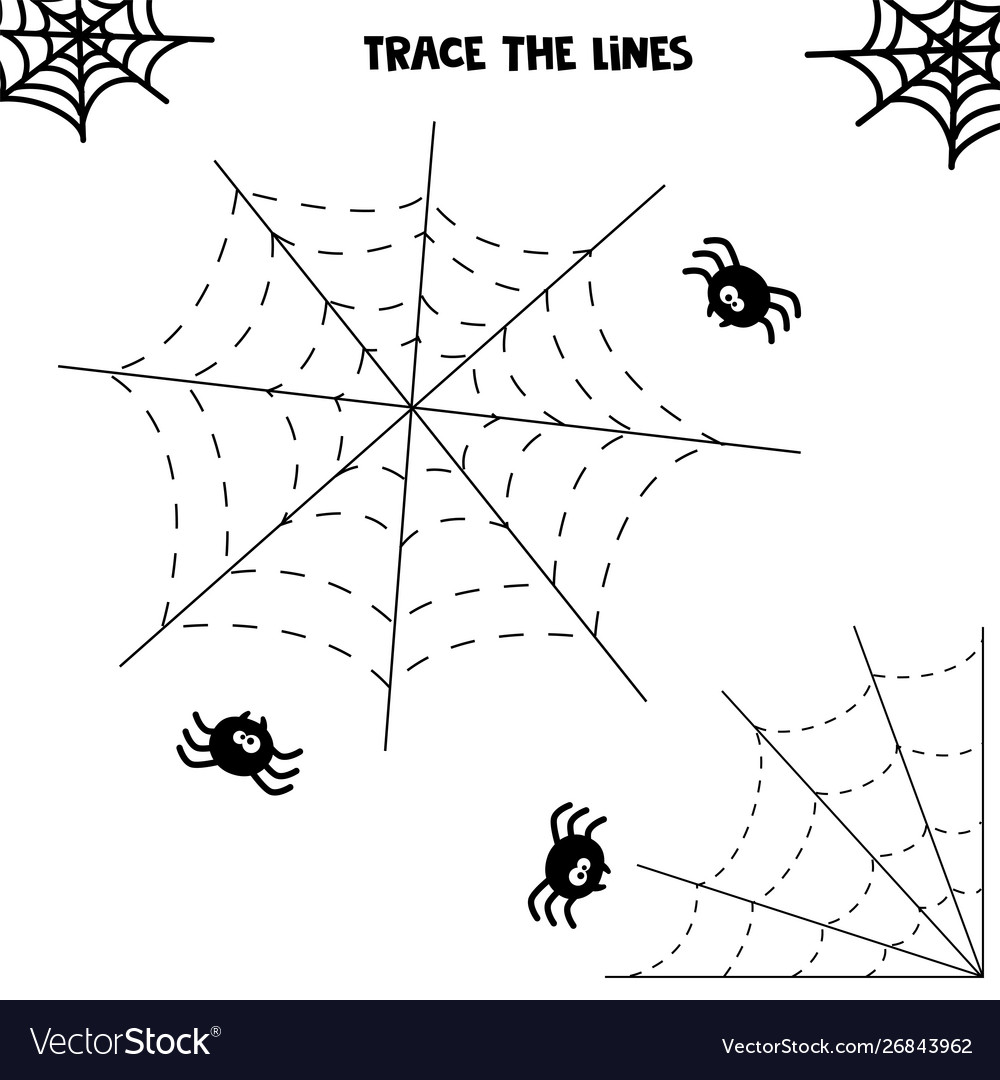 Halloween worksheet spider and his web tracing vector image