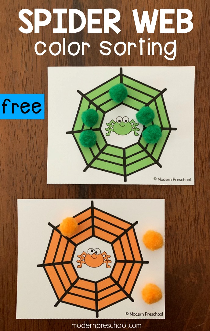 Spider web color sorting cards