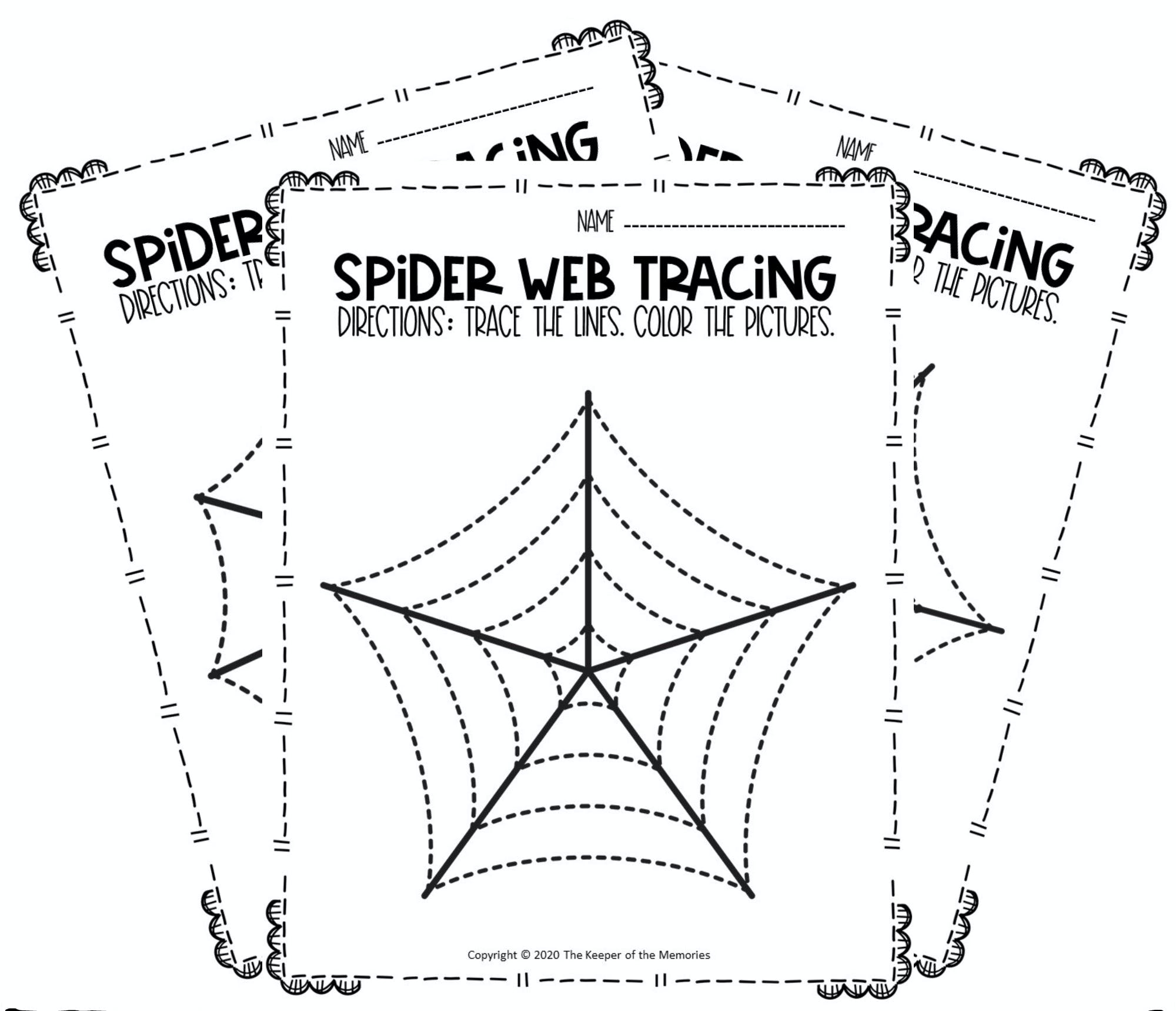 Spider webs preschool halloween tracing worksheets