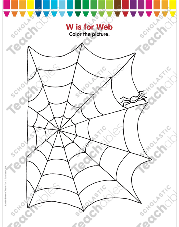 W is for web coloring page printable coloring pages