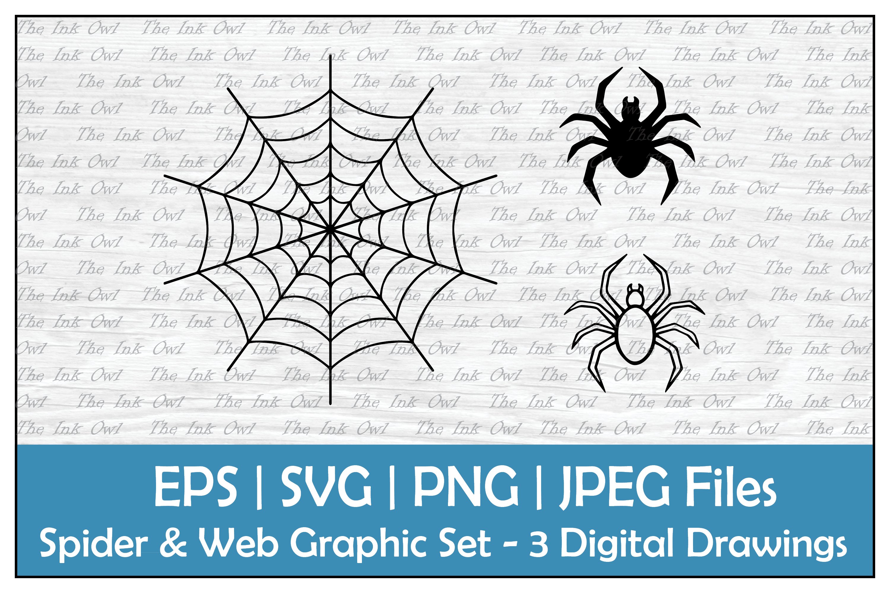 Spider and web outline and silhouette clipart set