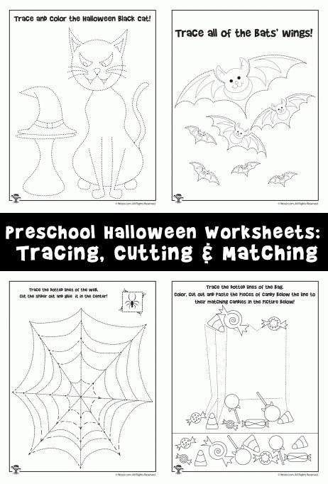 Preschool halloween worksheets tracing cutting matching woo jr kids activities childrens publishing